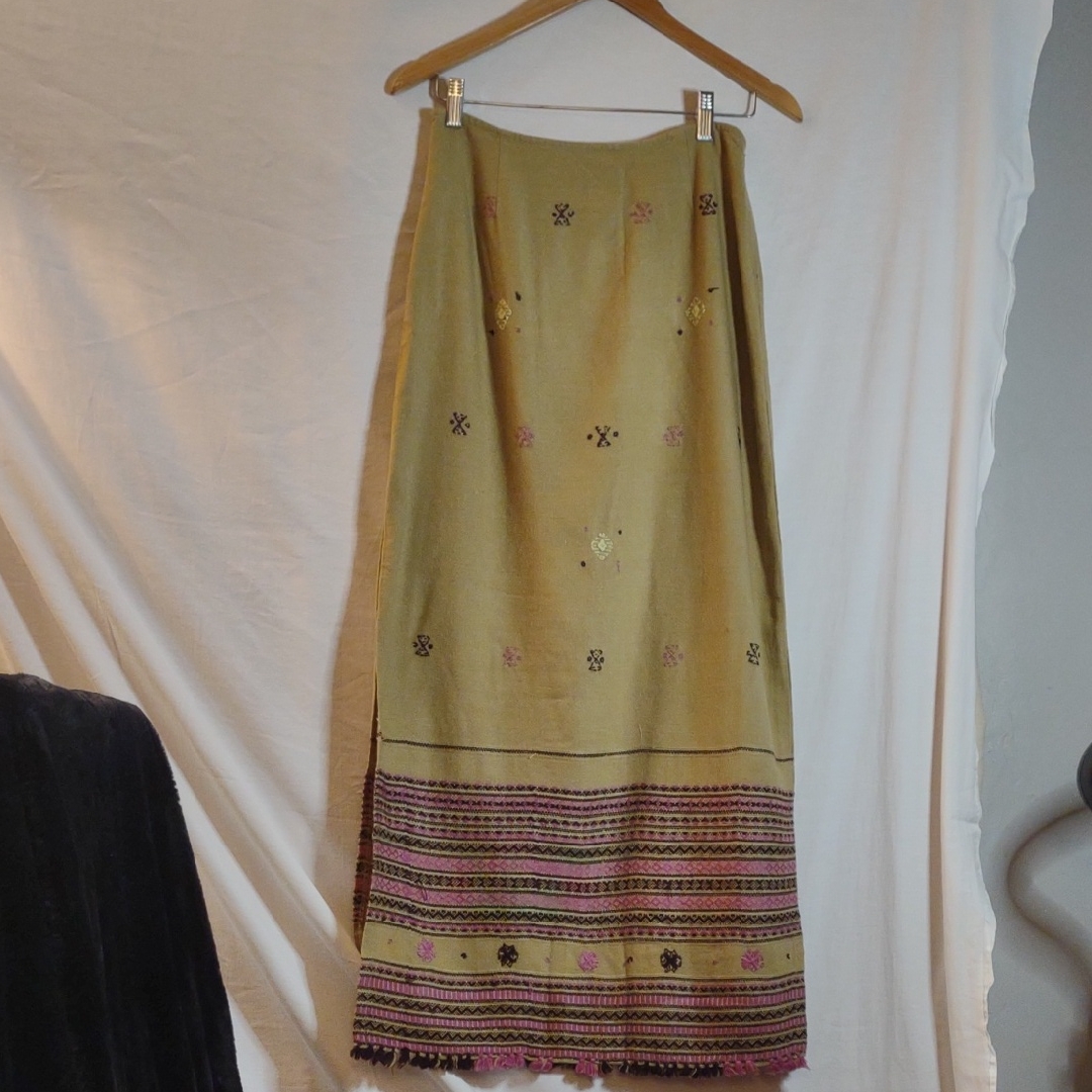 Nwot Free People Tan, Pink & Wine Double Slit Pencil Long Skirt - Size 9/10